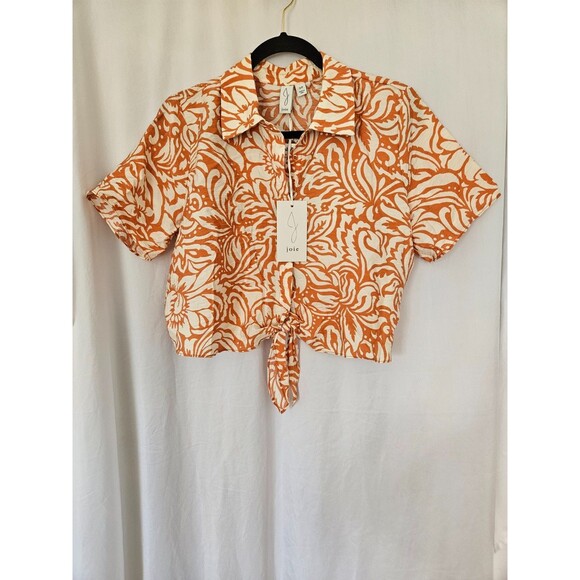 JOIE Tops - Joie Floral Print Silky Cropped Blouse, Tie Front, Short Sleeve, Size‎ S